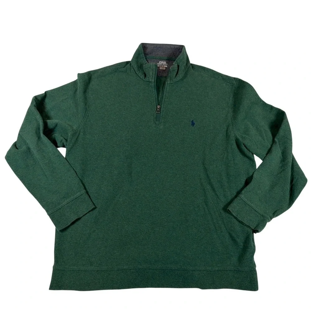 Polo Ralph Lauren Mens XXL Green Quarter Zip Pullover Sweatshirt Pony Logo